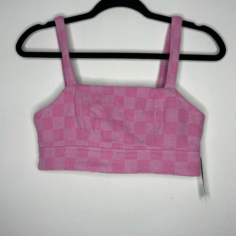 SIMONS cropped checkers jacquard pink bralette